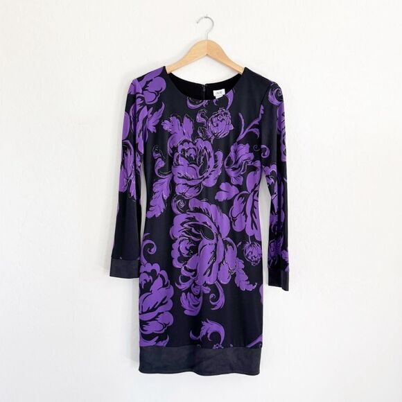 Cache Floral Print Sheath Dress Long Sleeve Stretch Silk Trim Size 4 - Picture 2 of 7